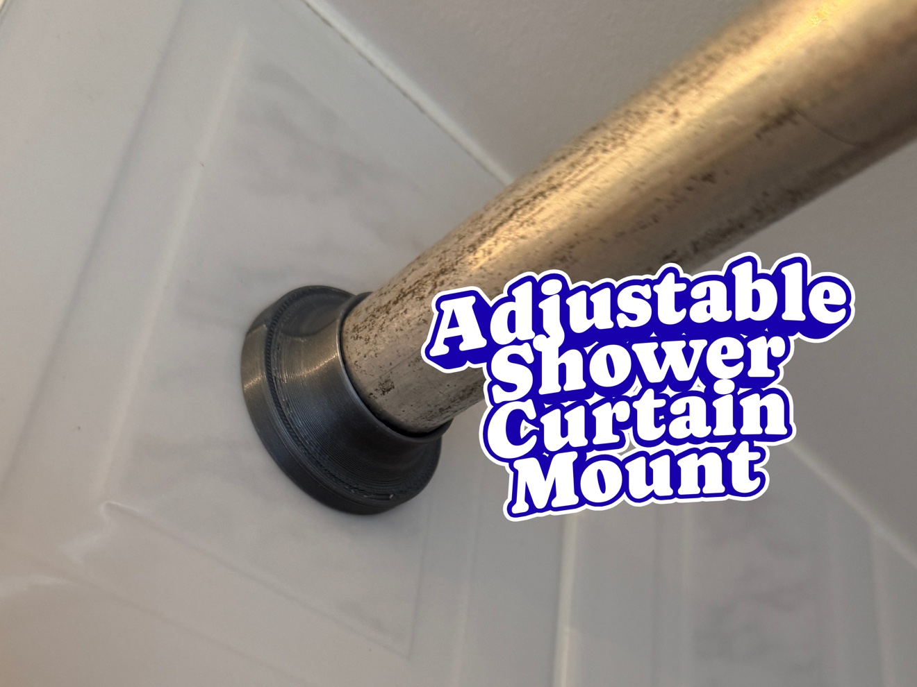 Adjustable shower curtain rod mount installed